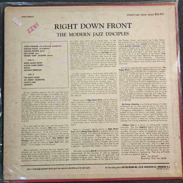 The Modern Jazz Disciples – Right Down Front (LP, 1960) - Image 2